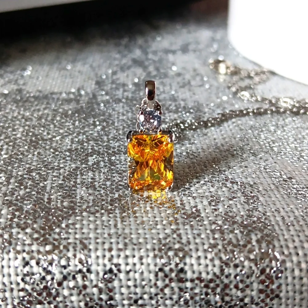 Citrine & Cz Pendant Necklace